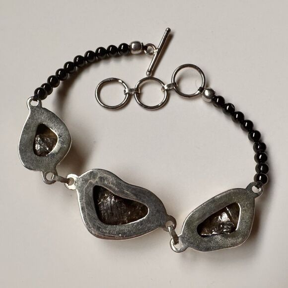 Vintage Meteorite & Black Spinel Bracelet 7" - 8" in Sterling Silver D’Joy NIB - Picture 8 of 14